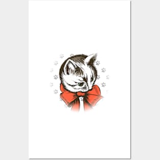 kitten wth red bow sketch Posters and Art